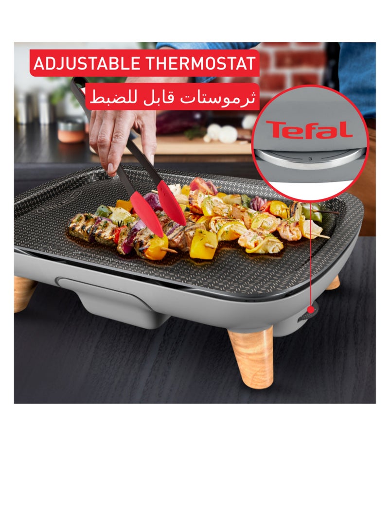 Plancha | Des Saveurs Gourmet Electric Grill | Titanium Force Non-Stick Coating | Serves up to 8 | Adjustable Thermostat | Dishwasher-Safe Parts | 2 Years Warranty | 2400 W CB658P27 Grey