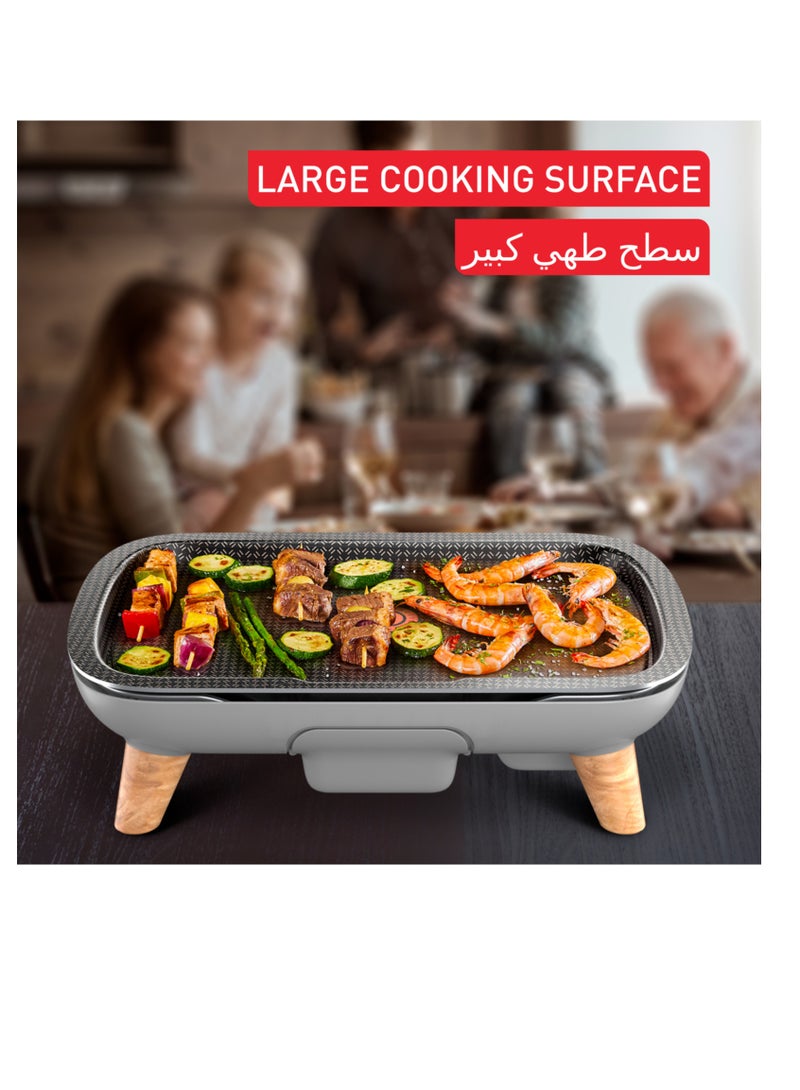 Plancha | Des Saveurs Gourmet Electric Grill | Titanium Force Non-Stick Coating | Serves up to 8 | Adjustable Thermostat | Dishwasher-Safe Parts | 2 Years Warranty | 2400 W CB658P27 Grey