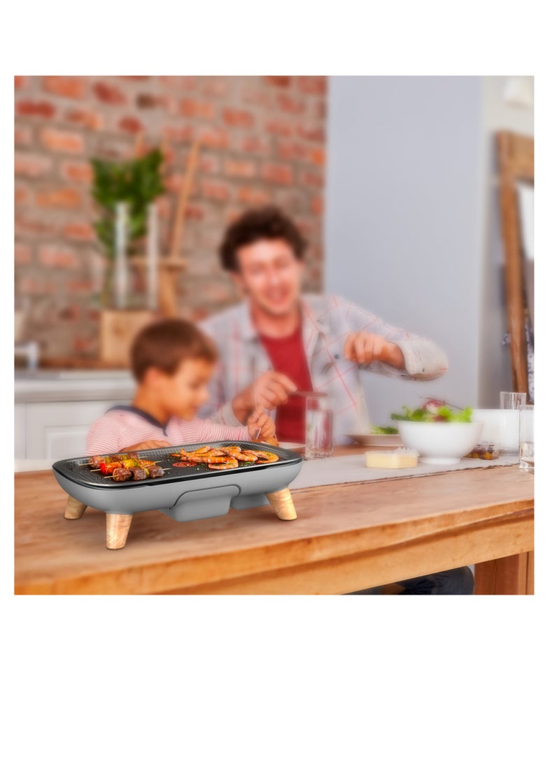 Plancha | Des Saveurs Gourmet Electric Grill | Titanium Force Non-Stick Coating | Serves up to 8 | Adjustable Thermostat | Dishwasher-Safe Parts | 2 Years Warranty | 2400 W CB658P27 Grey