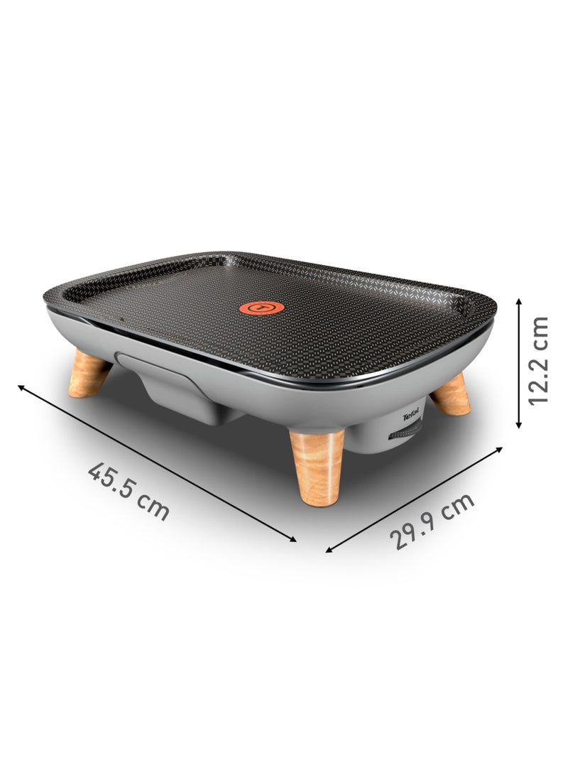 Plancha | Des Saveurs Gourmet Electric Grill | Titanium Force Non-Stick Coating | Serves up to 8 | Adjustable Thermostat | Dishwasher-Safe Parts | 2 Years Warranty | 2400 W CB658P27 Grey