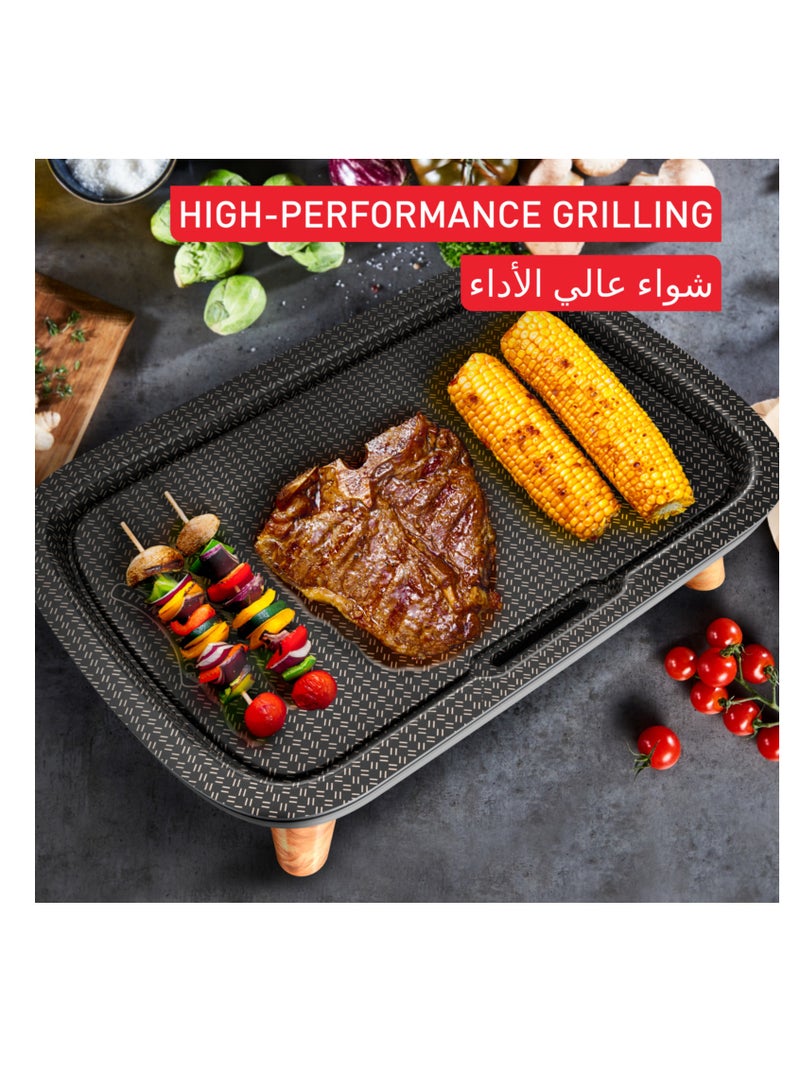 Plancha | Des Saveurs Gourmet Electric Grill | Titanium Force Non-Stick Coating | Serves up to 8 | Adjustable Thermostat | Dishwasher-Safe Parts | 2 Years Warranty | 2400 W CB658P27 Grey