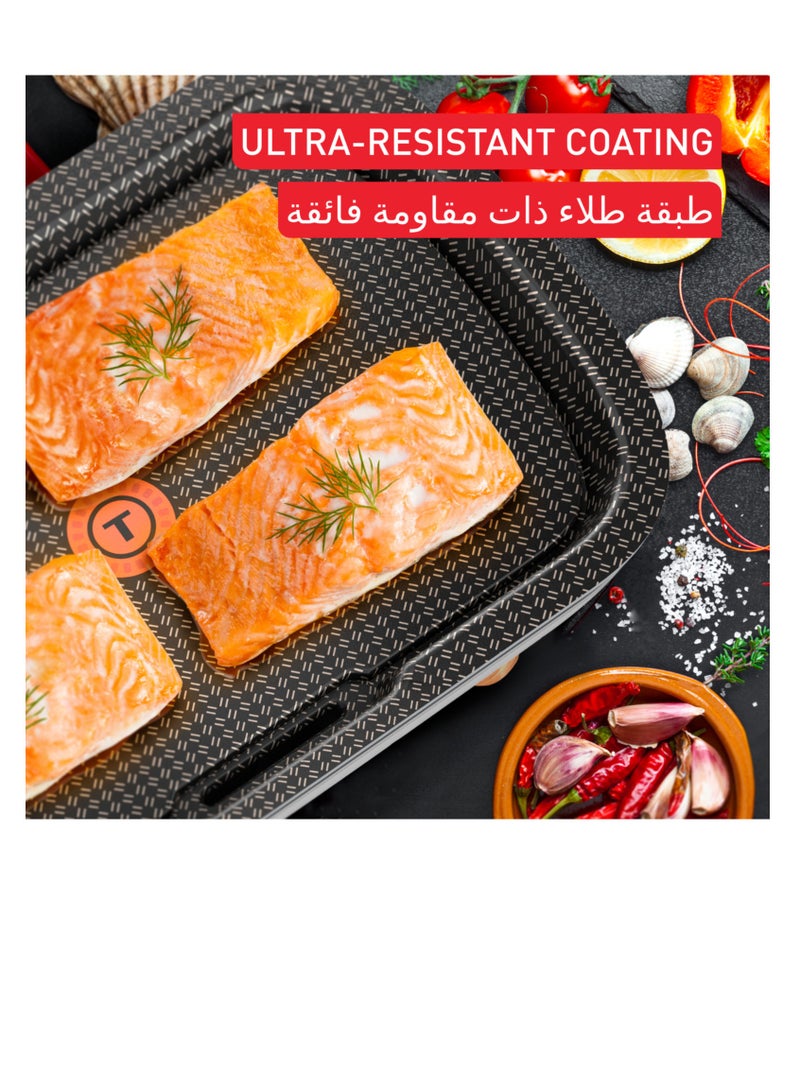 Plancha | Des Saveurs Gourmet Electric Grill | Titanium Force Non-Stick Coating | Serves up to 8 | Adjustable Thermostat | Dishwasher-Safe Parts | 2 Years Warranty | 2400 W CB658P27 Grey