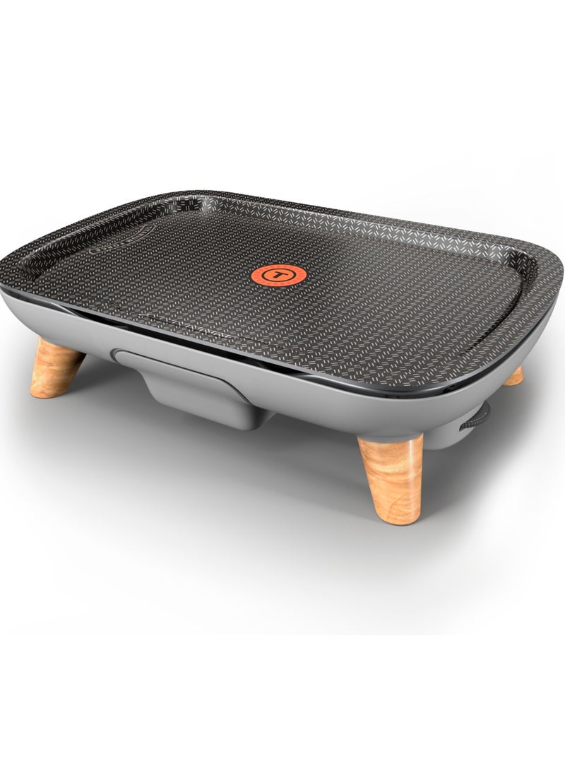 Plancha | Des Saveurs Gourmet Electric Grill | Titanium Force Non-Stick Coating | Serves up to 8 | Adjustable Thermostat | Dishwasher-Safe Parts | 2 Years Warranty | 2400 W CB658P27 Grey