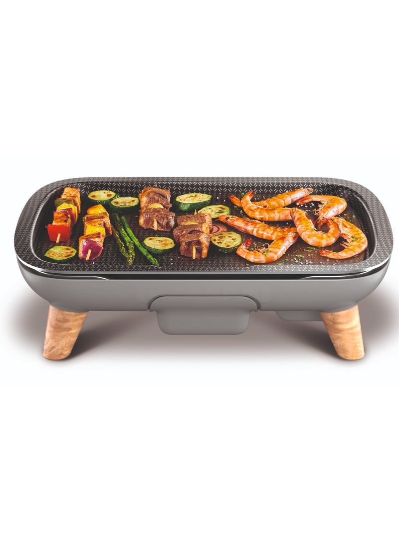 Plancha | Des Saveurs Gourmet Electric Grill | Titanium Force Non-Stick Coating | Serves up to 8 | Adjustable Thermostat | Dishwasher-Safe Parts | 2 Years Warranty | 2400 W CB658P27 Grey