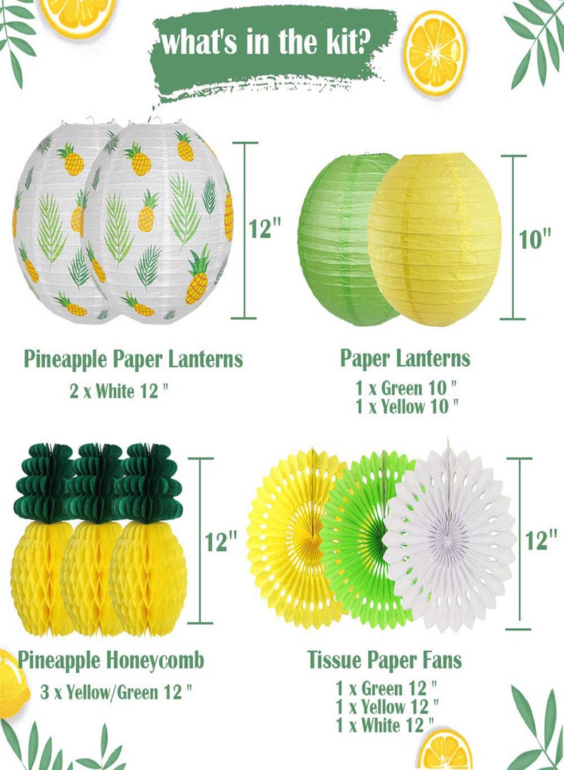 Pineapple Party Decorations 10 Pieces Hawaiian Party Supplies Tropical Leaves Hanging Paper Lanterns Pineapple Honeycomb Tissue Paper Fans for Birthday Luau Summer Party Home Decoration Party