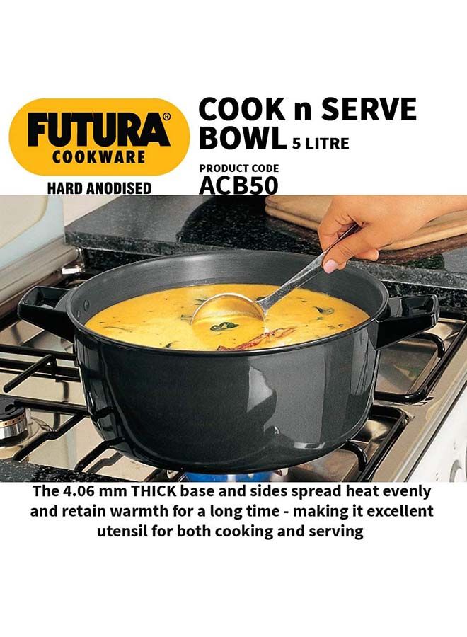 Futura Hard Anodised Cook N Serve Stewpot With Lid Black 5 Liter