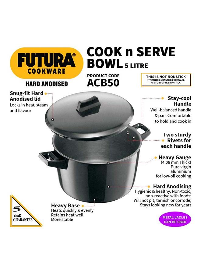 Futura Hard Anodised Cook N Serve Stewpot With Lid Black 5 Liter