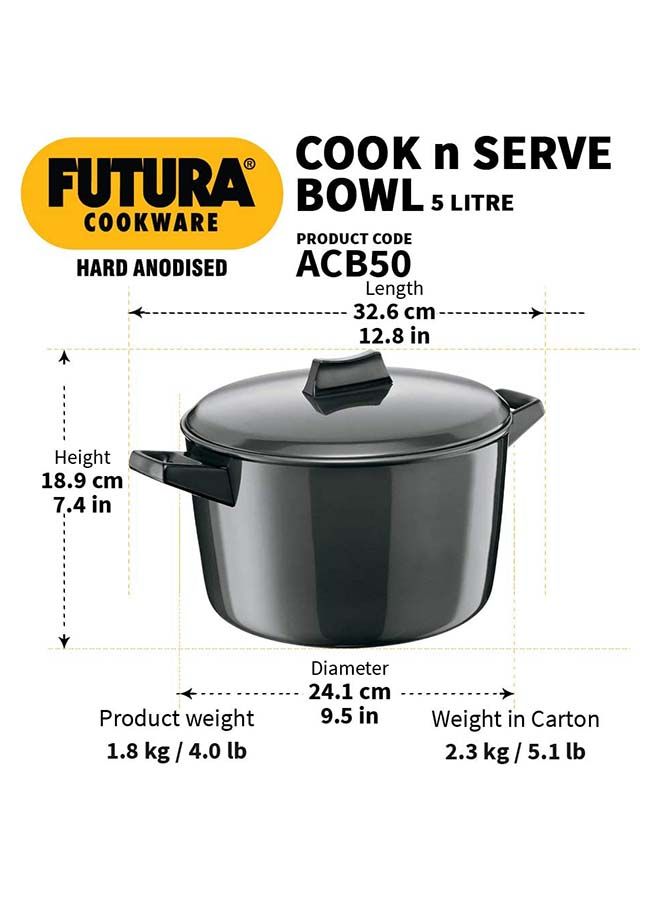 Futura Hard Anodised Cook N Serve Stewpot With Lid Black 5 Liter