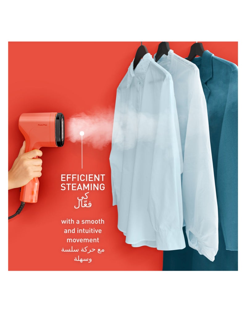 Garment Steamer|Pure POP|Steams/Purifies Garments|Steam Output Up to 20 g/min|Delicate Fabrics|Reversible Pad System|Travel-Friendly|2 Years Warranty 0.2 kg 1 W DT2022G0 Coral Red