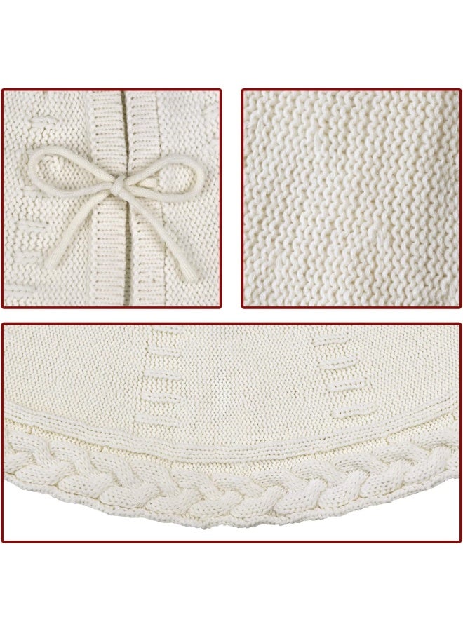 Limbridge Knitted Tree Skirt: 48 Inches Cream White Tree Skirt, Braided Cable Knit Thick Rustic Tree Decorations, Farmhouse Decor Xmas Holiday Home Party Decorations