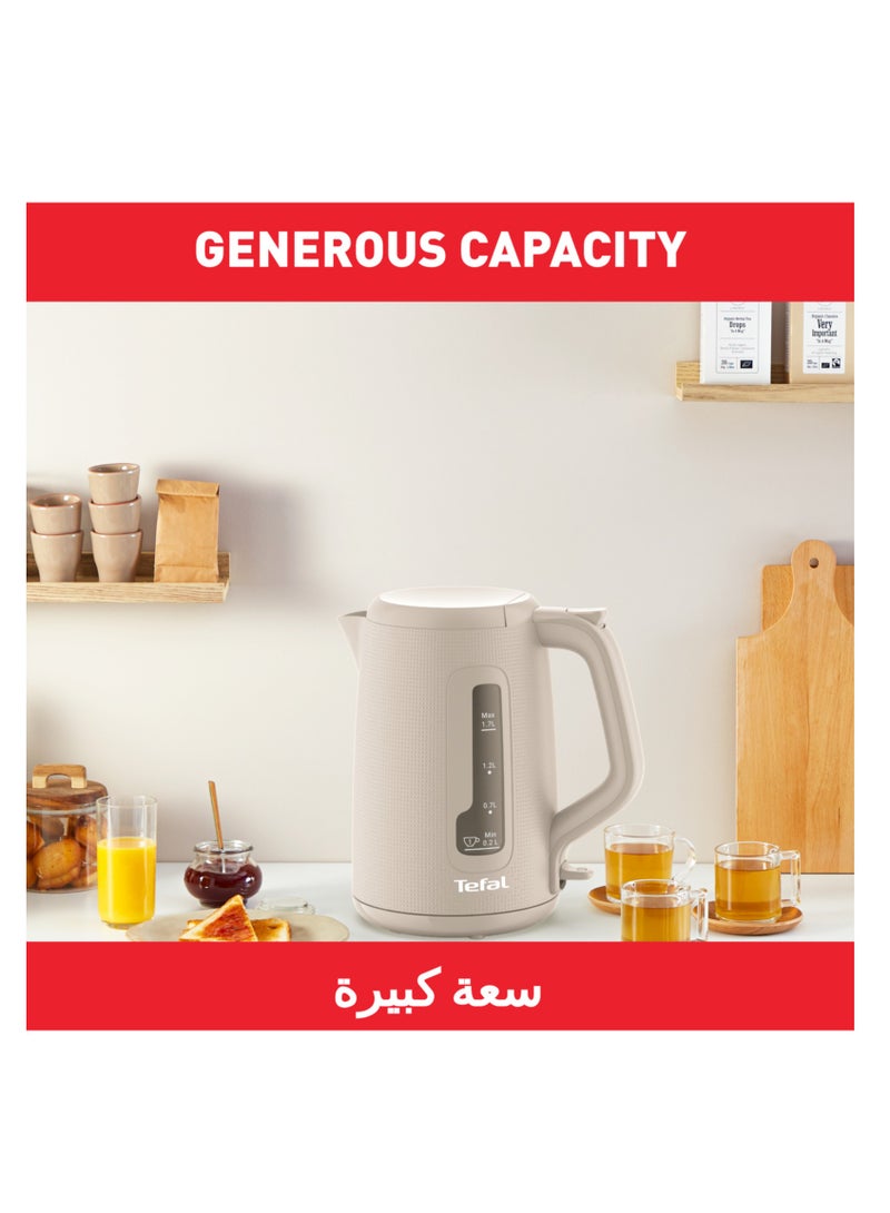 1.7 L Kettle |Modern Design|One-Cup Indicator|One-Handed Opening|Easy to Clean|Removable Anti-Scale Filter|360° Rotational Base|Auto-Off|15-Year Repairability|2 Years Warranty 1.7 L 1 W KO2M0B27 Grey