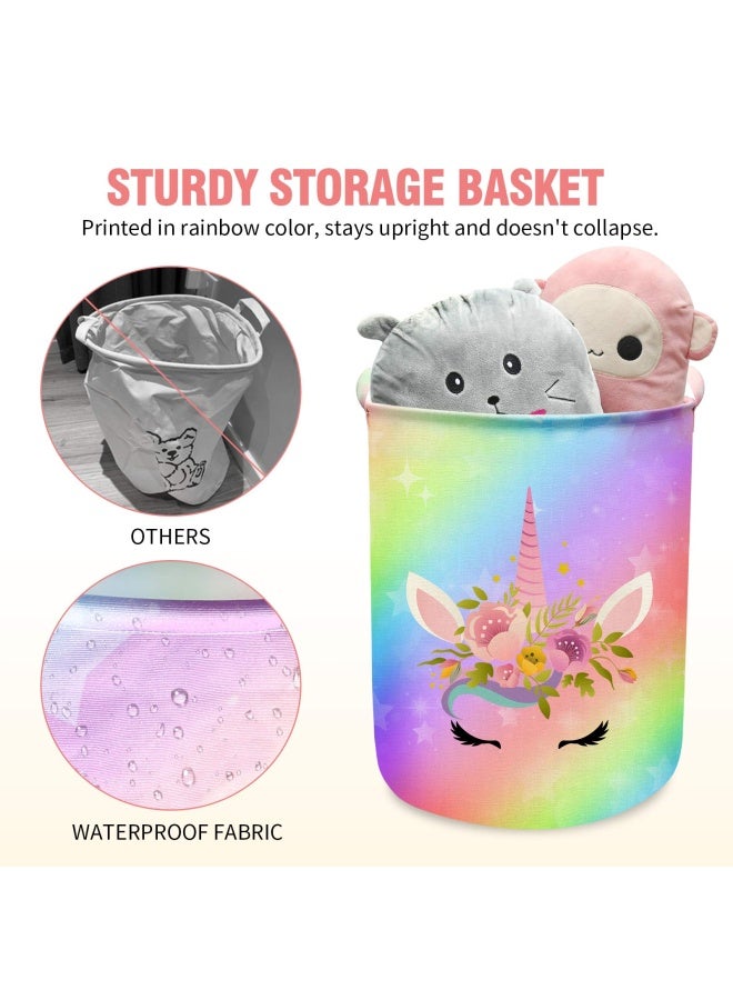 Unicorn Laundry Basket Hamper Large Sized Round Storage Basket Waterproof Bin Collapsible Laundry Basket For Girls Room Organizer Kids Bedroom Nursery Playroom Clothes 433L Cute Unicorn Laundry