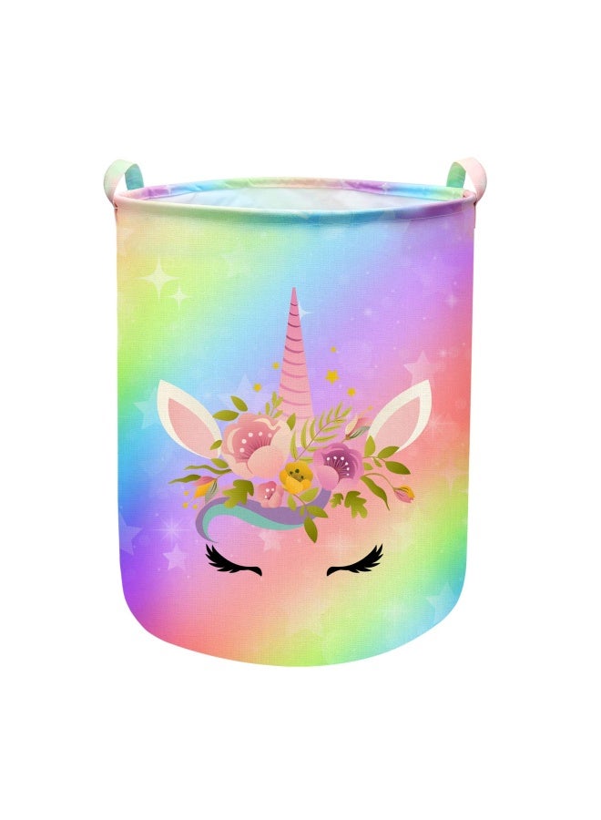 Unicorn Laundry Basket Hamper Large Sized Round Storage Basket Waterproof Bin Collapsible Laundry Basket For Girls Room Organizer Kids Bedroom Nursery Playroom Clothes 433L Cute Unicorn Laundry