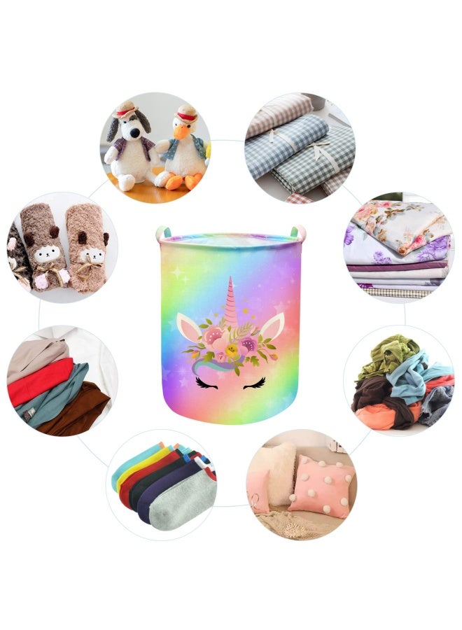 Unicorn Laundry Basket Hamper Large Sized Round Storage Basket Waterproof Bin Collapsible Laundry Basket For Girls Room Organizer Kids Bedroom Nursery Playroom Clothes 433L Cute Unicorn Laundry