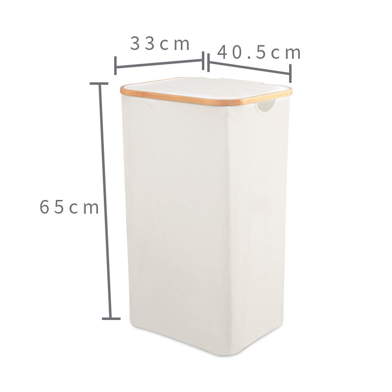 Large Capacity laundry basket with inner bag bamboo handle with lid storage basket Nordic simple bathroom household bamboo cloth storage Creamy-white with Velcro mesh bag