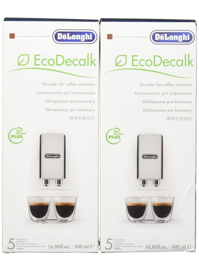 DeLonghi Eco Descaling Liquid Solution Descaler EcoDecalk for Automatic Espresso Coffee Machine Natural and Universal  2 Pack x 500ml   Set of 2