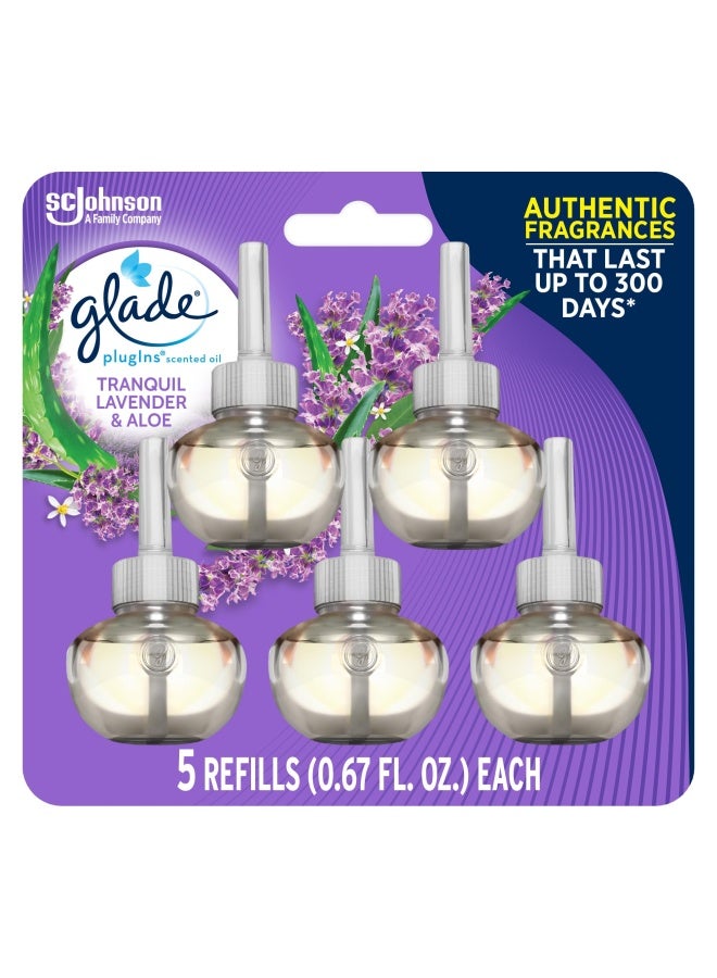 Plugins Refills Air Freshener Scented And Essential Oils For Home And Bathroom Tranquil Lavender And Aloe 3.35 Fl Oz 5 Count