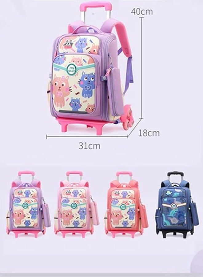 Rolling Backpack for Kids Solid Color Trolley Bookbags Elementary School Students Schoolbag