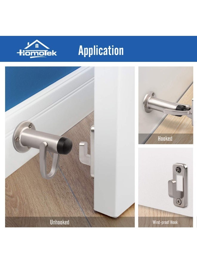 Homotek  2 Pack Heavy Duty Door Stopper With Manual Hook Door Holder Stop With Sound Dampening Rubber Bumper Wall Mounted Brushed Satin Nickel