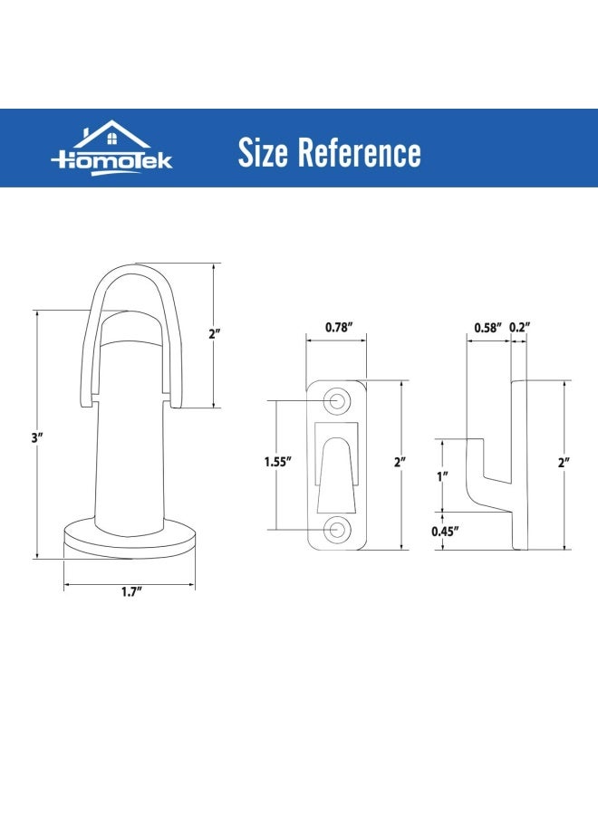Homotek  2 Pack Heavy Duty Door Stopper With Manual Hook Door Holder Stop With Sound Dampening Rubber Bumper Wall Mounted Brushed Satin Nickel