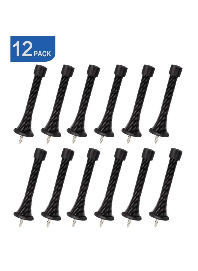 Homotek  12 Pack Black Spring Door Stops 3-1 8 Heavy Duty - Flexible Door Stopper With Low Mounted Black Rubber Bumper Tips