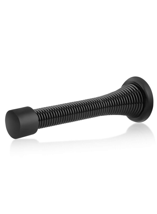 Homotek  12 Pack Black Spring Door Stops 3-1 8 Heavy Duty - Flexible Door Stopper With Low Mounted Black Rubber Bumper Tips