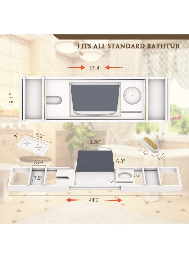 Bathtub Caddy Tray For Luxury Bath Bamboo Waterproof Expandable Bath Table Over Tub With Wine And Book Holder And Free Soap Dish White