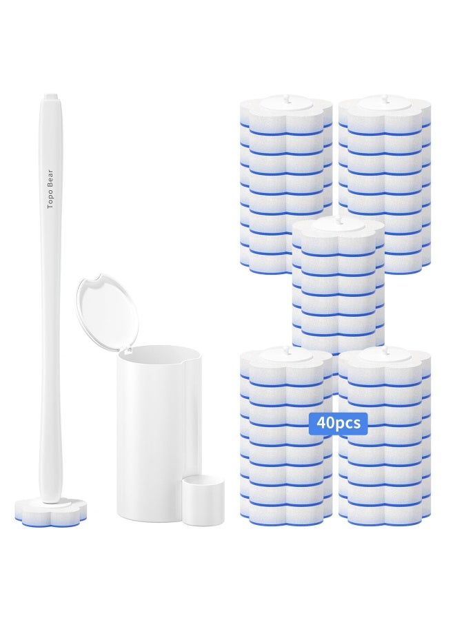 Topo Bear Disposable Toilet Brush Holder Set With 40 Toilet Wand Refills