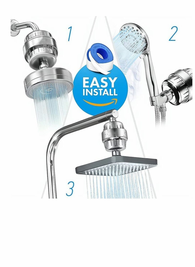 15 Stage Shower Filter, Shower Head Filter with Vitamin C Water Softener Reduces Dry Itchy Skin for Hard Water, High Output Shower Water Filter to Remove Chlorine Heavy Metals and Other Sediments