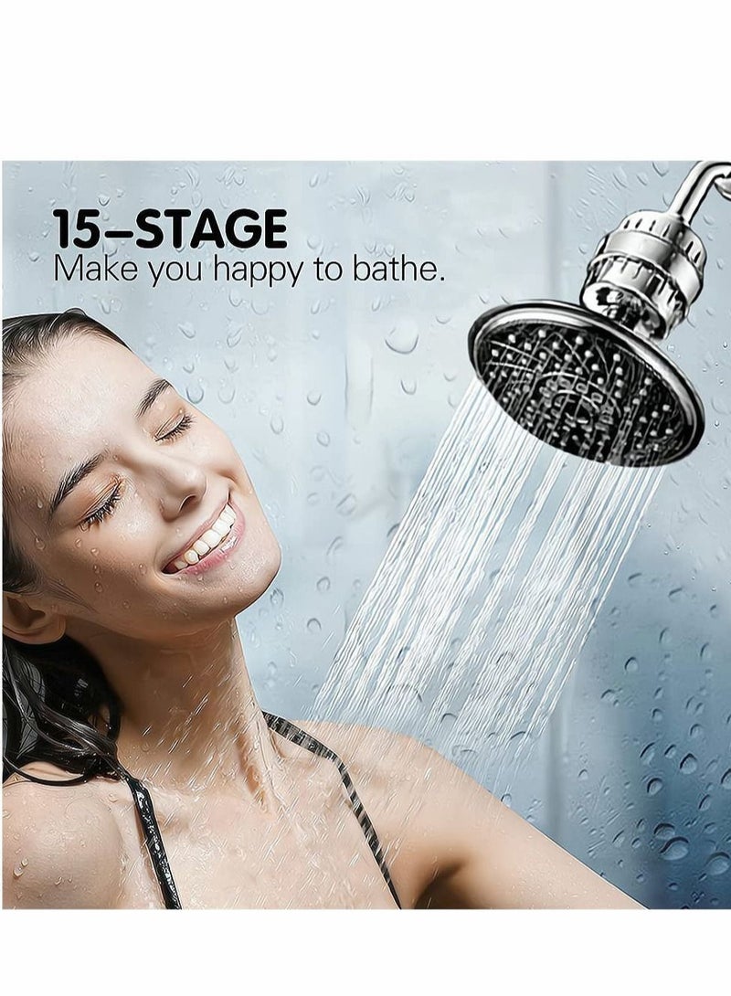 15 Stage Shower Filter, Shower Head Filter with Vitamin C Water Softener Reduces Dry Itchy Skin for Hard Water, High Output Shower Water Filter to Remove Chlorine Heavy Metals and Other Sediments