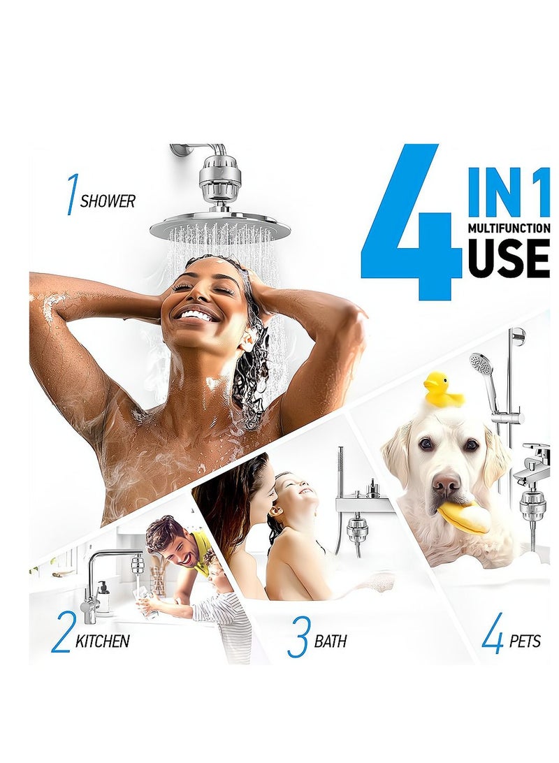 15 Stage Shower Filter Shower Head Filter with Vitamin C Water Softener Reduces Dry Itchy Skin for Hard Water High Output Shower Water Filter to Remove Chlorine Heavy Metals and Other Sediments