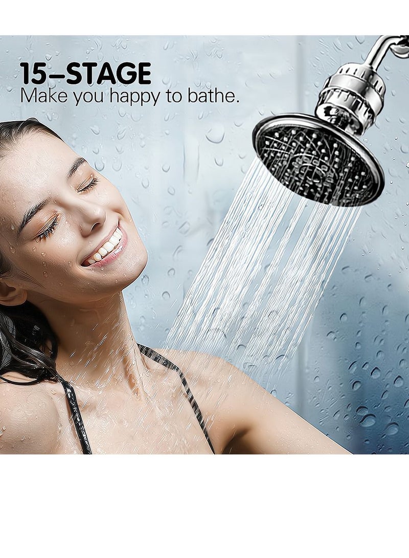 15 Stage Shower Filter Shower Head Filter with Vitamin C Water Softener Reduces Dry Itchy Skin for Hard Water High Output Shower Water Filter to Remove Chlorine Heavy Metals and Other Sediments