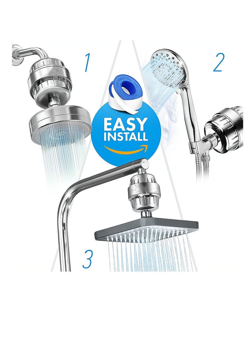 15 Stage Shower Filter Shower Head Filter with Vitamin C Water Softener Reduces Dry Itchy Skin for Hard Water High Output Shower Water Filter to Remove Chlorine Heavy Metals and Other Sediments