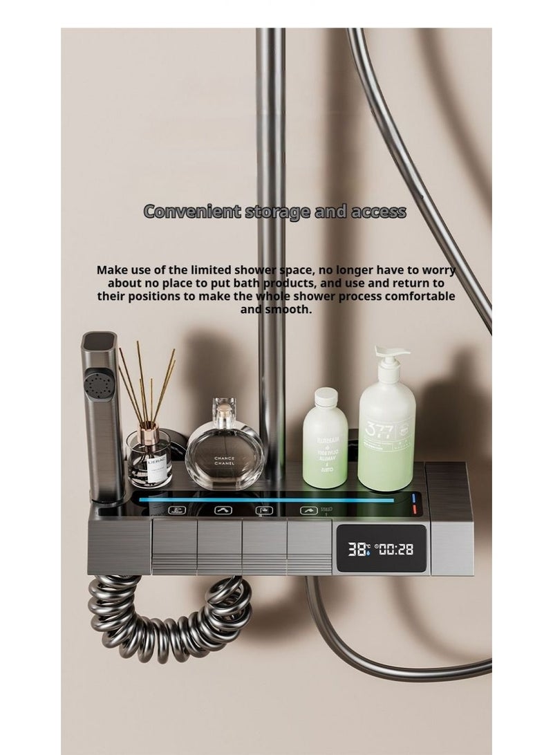 Piano Key Shower Faucet Set Gray Digital Display Shower System 4 Function Bathroom Rain Shower Combo Set Brass Bathtub Faucet With 3 Mode Hand Shower And Bidet Sprayer