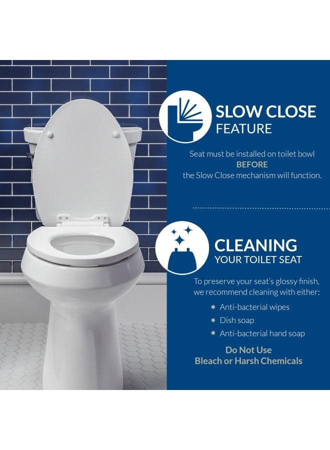 Caswell Modern Toilet Seat Slow Close Easy Clean Plastic Elongated White