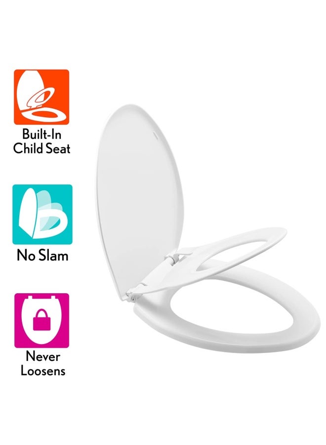 Little2Big 181Slow 000 Toilet Seat With Built In Potty Training Seat Slow Close And Will Never Loosen Elongated White