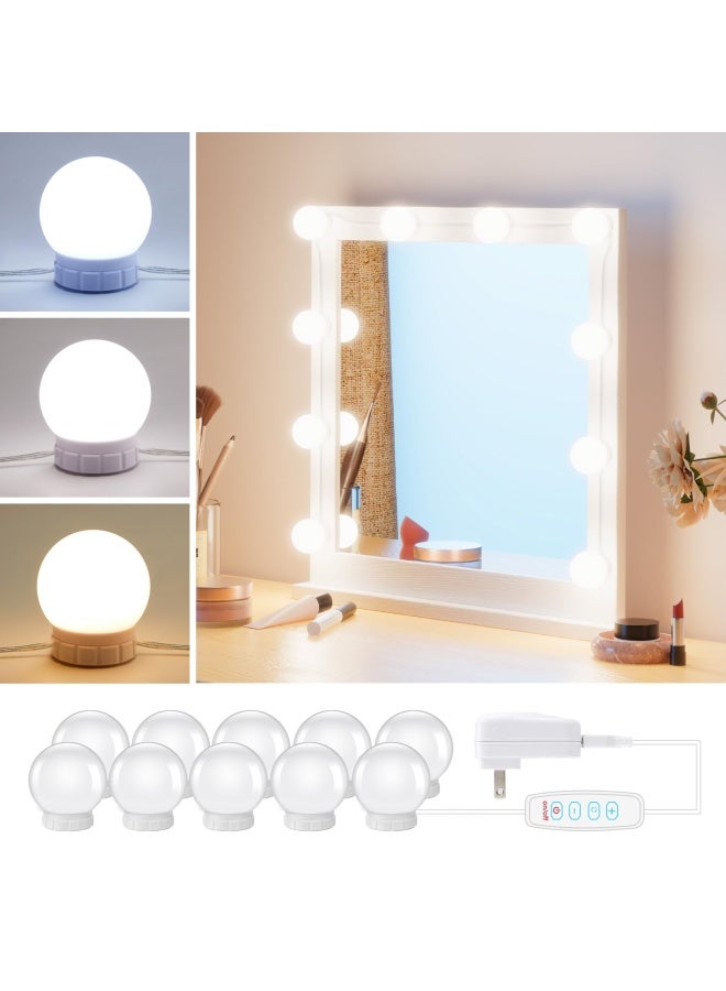 Hollywood Style LED Vanity Mirror Lights Kit with 10 Dimmable Light Bulbs for Makeup Dressing Table and Power Supply Plug in Lighting Fixture Strip - Vanity Mirror Light - White No Mirror Included