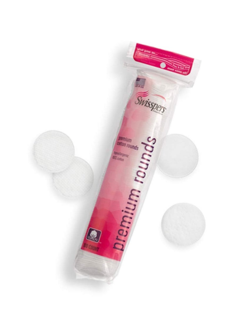 Swisspers Premium 100% Natural Cotton Pads - Hypoallergenic Cotton Rounds for Face and Eye Cleansing, Makeup Removal - 100 Count Resealable Bag (Pack of 6)
