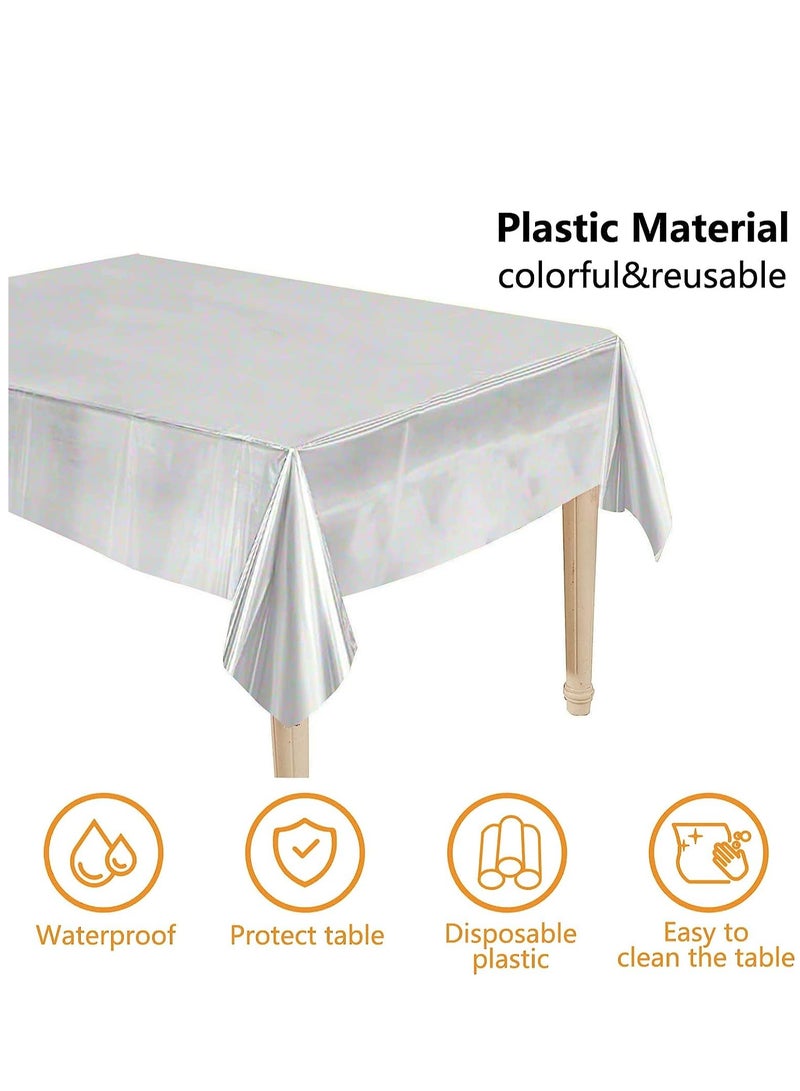 3 Pack Silver Sequin Plastic Tablecloths Shiny Disposable Rectangle Table Covers Table Cloth for Wedding Party Birthday Baby Shower Decoration