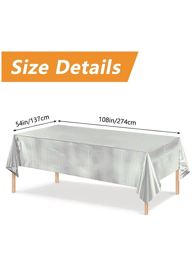 3 Pack Silver Sequin Plastic Tablecloths Shiny Disposable Rectangle Table Covers Table Cloth for Wedding Party Birthday Baby Shower Decoration