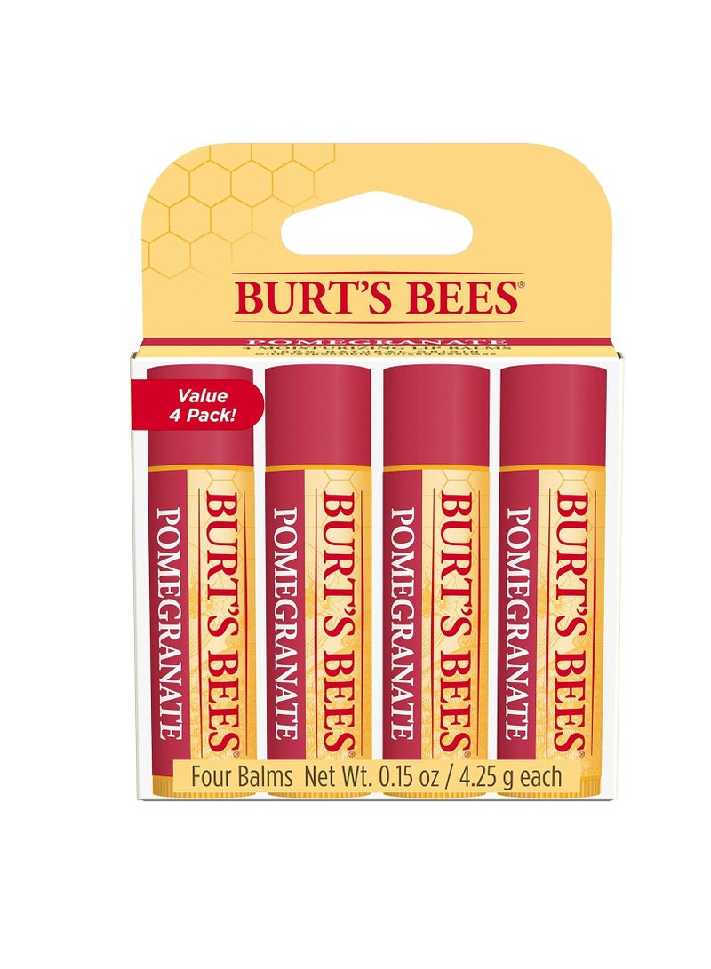 Burt's Bees Lip Balm - Pomegranate, Lip Moisturizer With Responsibly Sourced Beeswax, Tint-Free, Natural Origin Conditioning Lip Treatment, 4 Tubes, 0.15 oz.