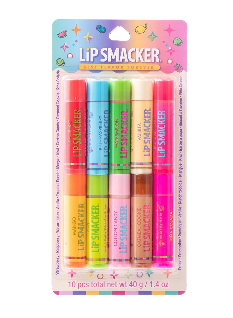 Lip Smacker Original & Best Party Pack - 10 Moisturizing Lip Balms, Classic Flavors, Hydrating & Protecting - Cruelty-Free- Oatmeal Cookie