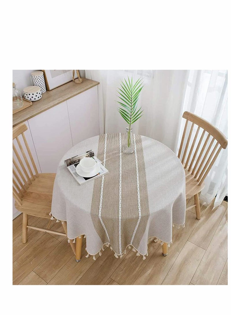 Simplicity and Fashion Table Cloth Tassel Cotton Linen Table Cover for Kitchen Dinning Wrinkle Free Table Cloths (Coffee 60 in Round)