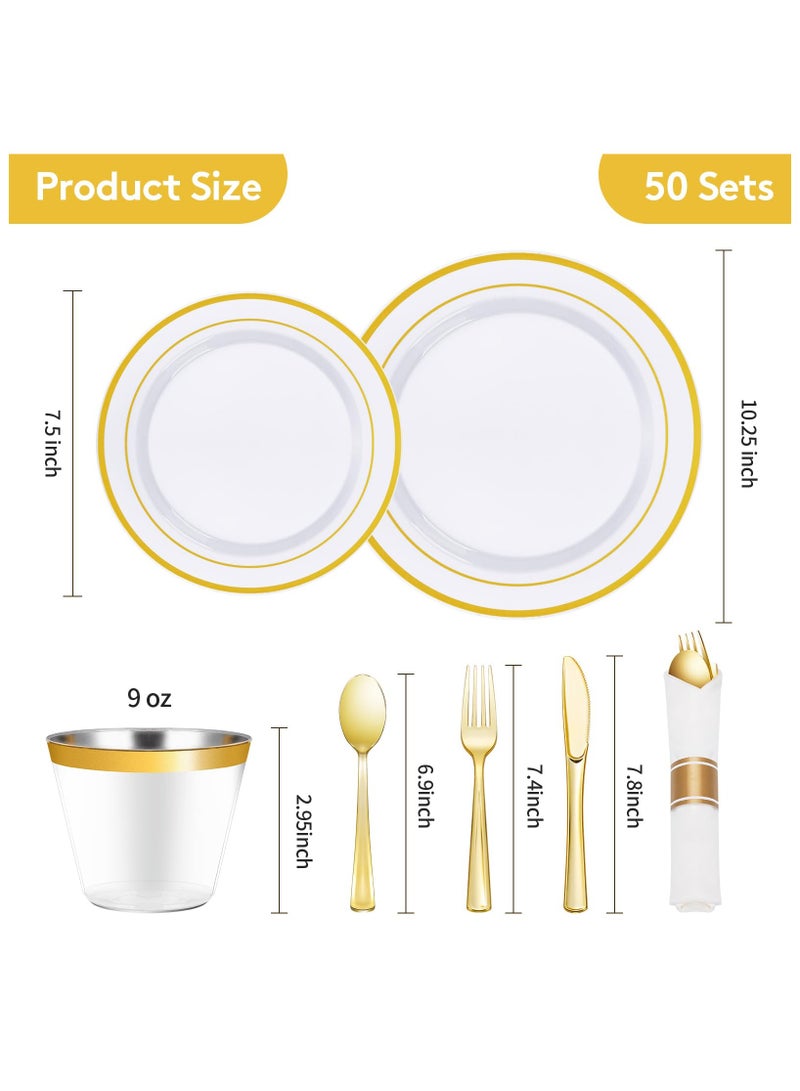 175 Piece Gold Glitter Plastic Dinnerware Set for 25 Guests, Fancy Disposable Plates for Party
