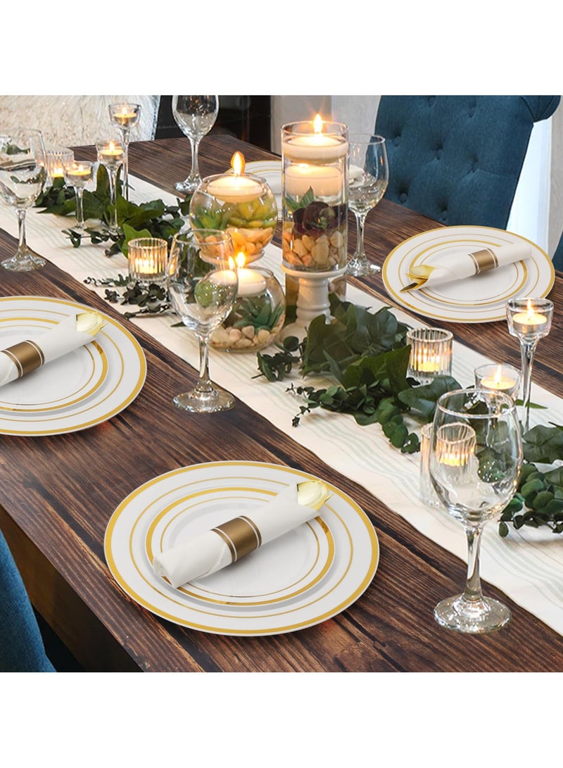 175 Piece Gold Glitter Plastic Dinnerware Set for 25 Guests, Fancy Disposable Plates for Party