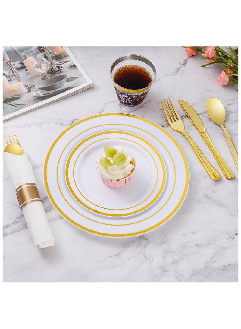 175 Piece Gold Glitter Plastic Dinnerware Set for 25 Guests, Fancy Disposable Plates for Party