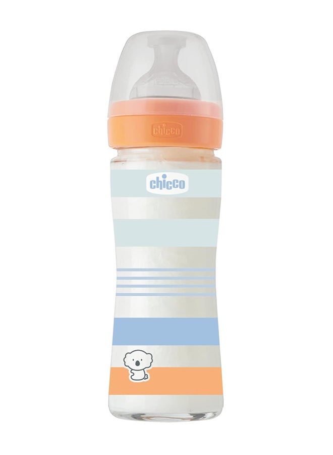 Well-Being Silicone Glass Feeding Bottle 240Ml, Slow Flow, 0M+