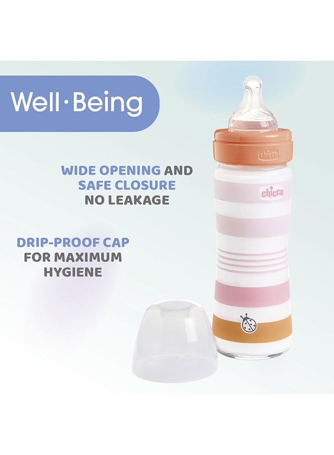 Well-Being Silicone Glass Feeding Bottle 240Ml, Slow Flow, 0M+