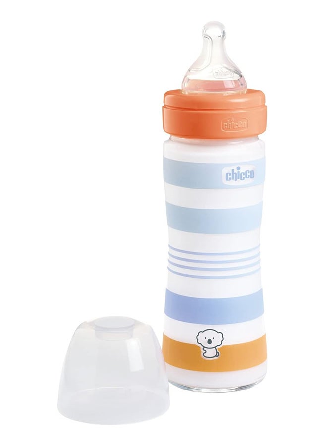 Well-Being Silicone Glass Feeding Bottle 240Ml, Slow Flow, 0M+