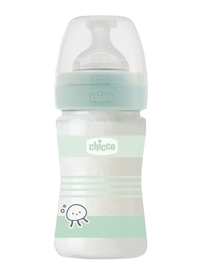 Well-Being Glass Silicone Feeding Bottle 150Ml, Slow Flow, 0M+, Green